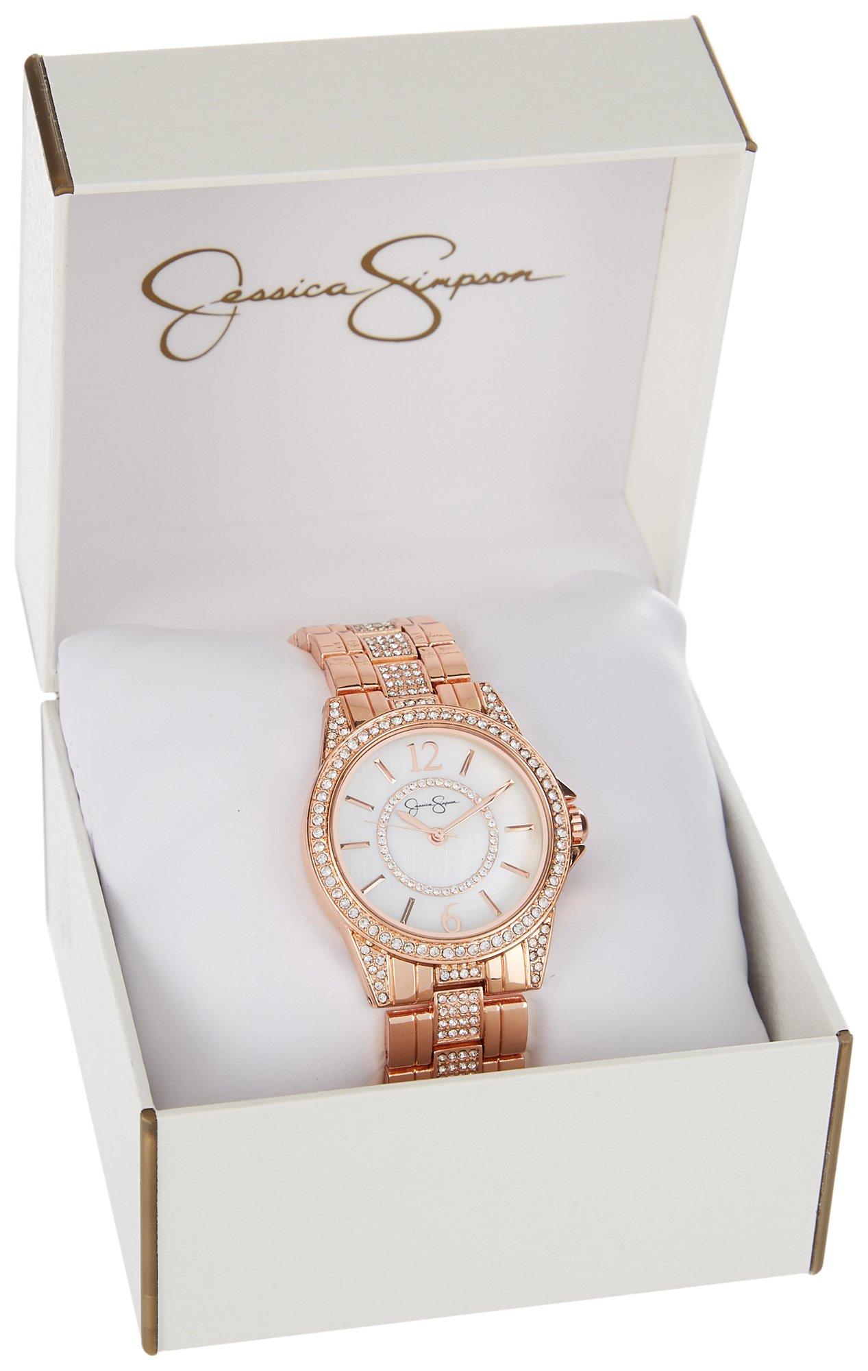 Jessica Simpson Womens Rose Gold Tone Bracelet Watch