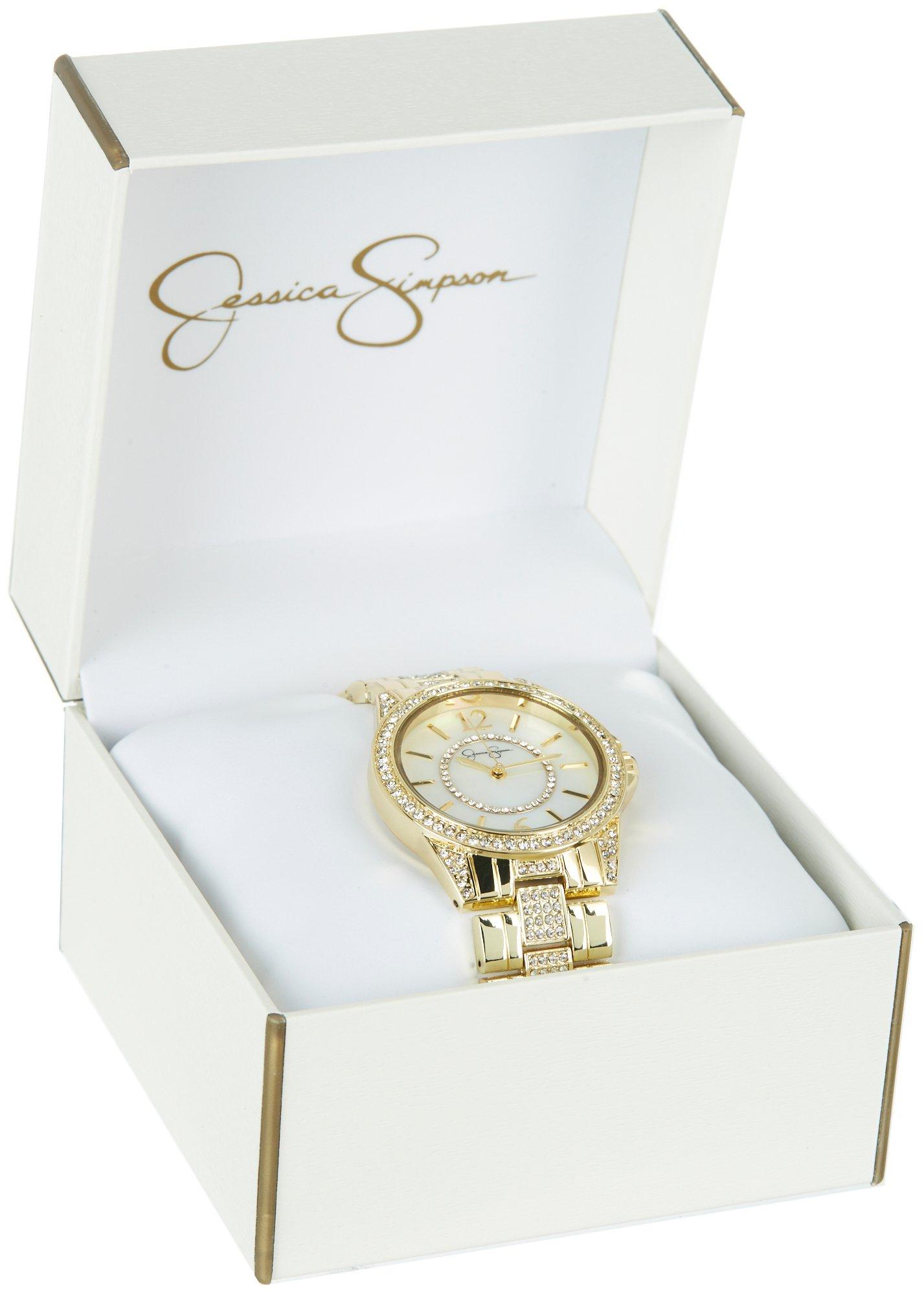 Jessica Simpson Womens Pave Embellished Metal Strap Watch