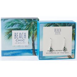 Beach Chic Shell Leaf Silver Tone Dangle Earrings