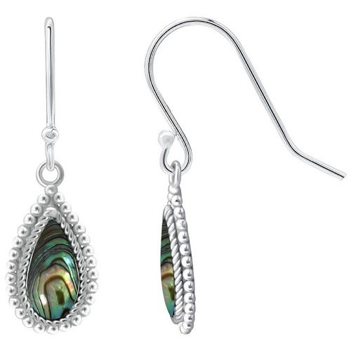 Beach Chic Silver Plated Teardrop Dotted Abalone Earrings