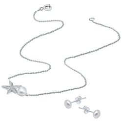 Beach Chic 2-Pc. Starfish Faux Pearl Necklace Earring Set