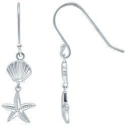 Beach Chic Shell & Starfish Silver Plated Dangle Earrings