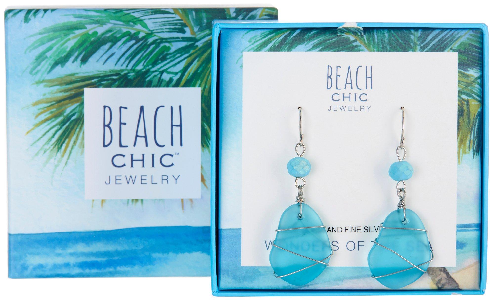 Silver Plated Beach Glass Drop Earrings