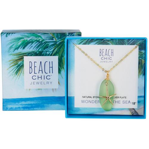Beach Chic Silver Plated Sea Glass Starfish Pendant