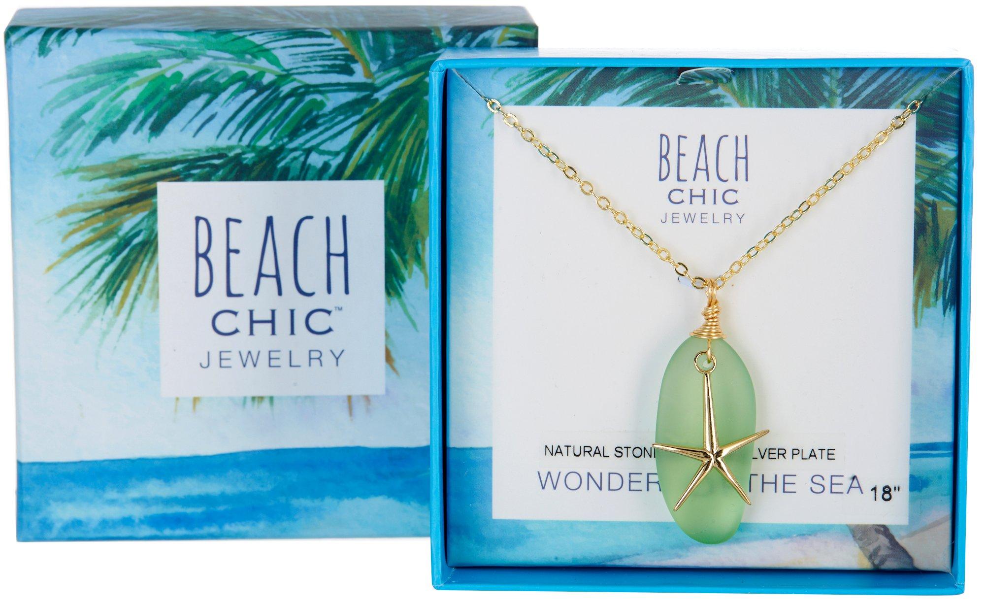 Silver Plated Sea Glass Starfish Pendant Necklace