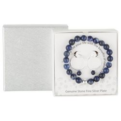 Genuine Stone 2-Pc. Sodalite Bead Bracelet Dangle Hoop Set