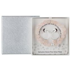 Genuine Stone 2-Pc. Rose Quartz Bead Bracelet Hoop Set