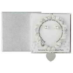 Genuine Stone 2-Pc. Howlite Bead Heart Bracelet Earring Set