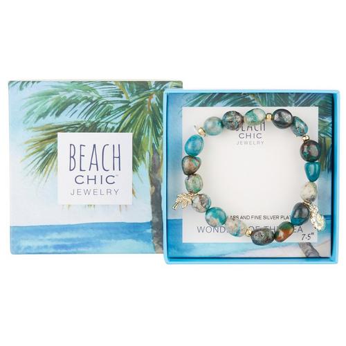 Beach Chic Turqiose Glass Bead Shell Charm Stretch