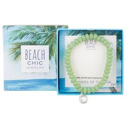 Beach Chic Sea Glass Bead Shell Charm Stretch Bracelet