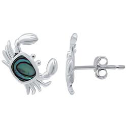 Abalone Crab Silver Tone Stud Earrings