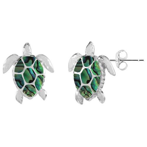 Beach Chic Silver Plated Sea Turtle Abalone Earrings