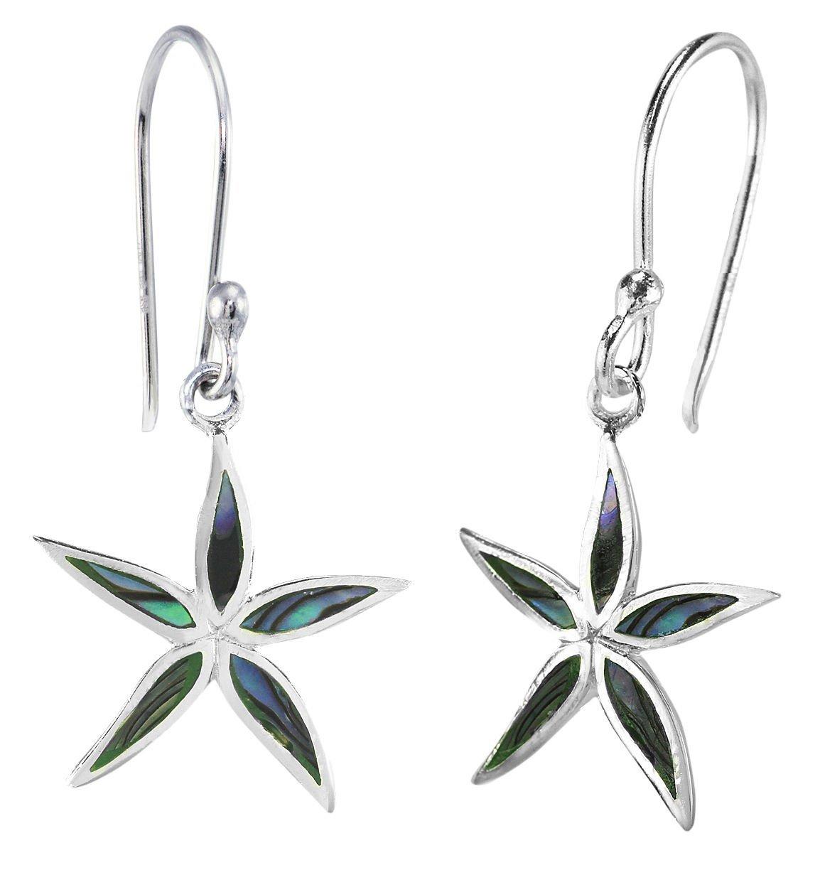 Beach Chic Silver Plated Starfish Abalone Earrings