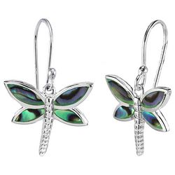 Beach Chic Silver Plated Dragonfly Abalone Earrings