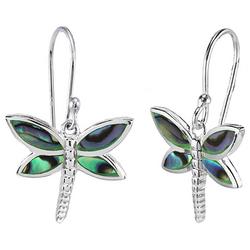 Silver Plated Dragonfly Abalone Earrings