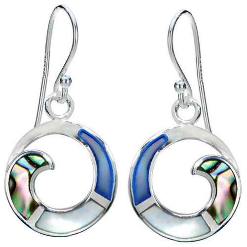 Beach Chic Silver Plated Wave Circle Abalone Earrings