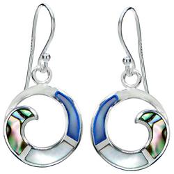Silver Plated Wave Circle Abalone Earrings