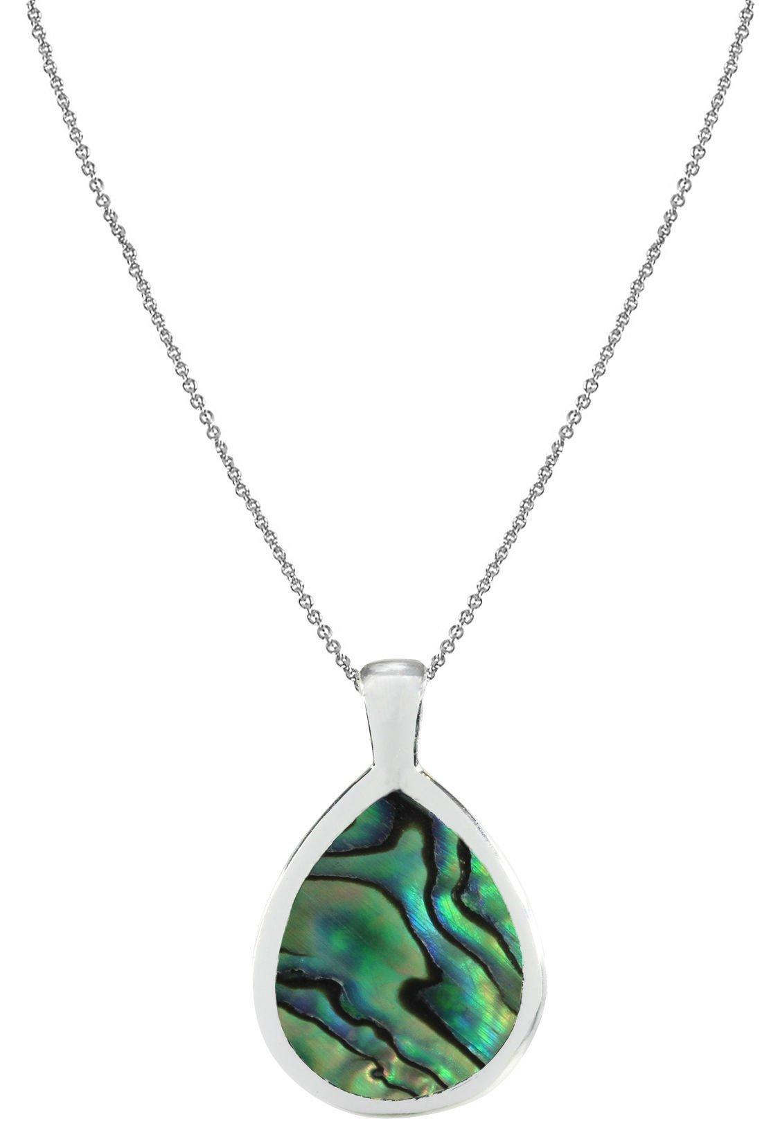 Beach Chic Silver Plated Abalone Teardrop Pendant Necklace