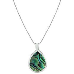 Beach Chic Silver Plated Abalone Teardrop Pendant Necklace