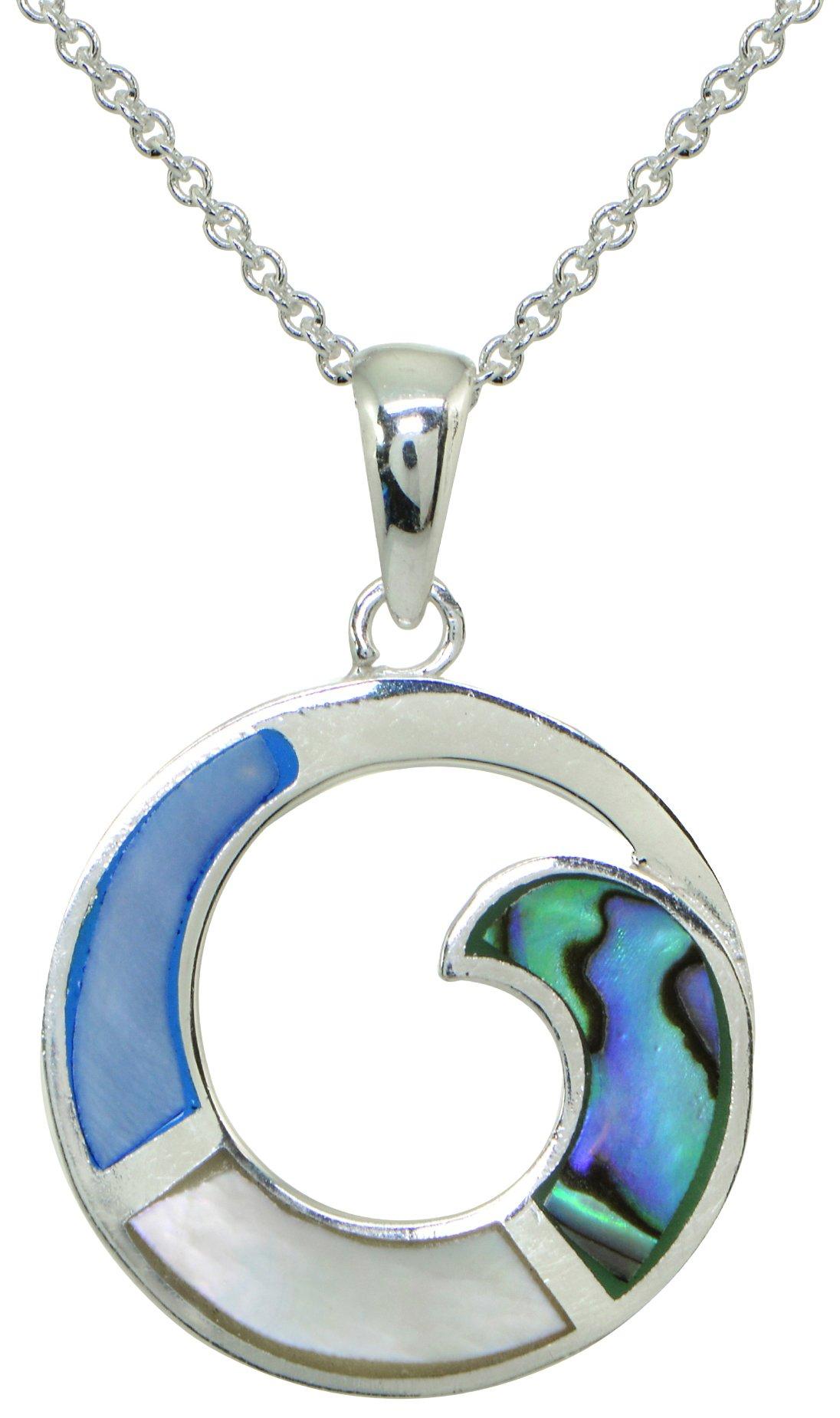 Beach Chic Silver Plated Abalone Wave Circle Necklace