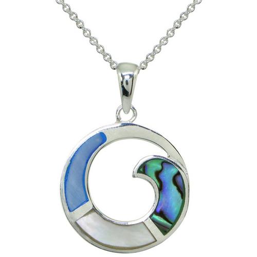 Beach Chic Silver Plated Abalone Wave Circle Necklace
