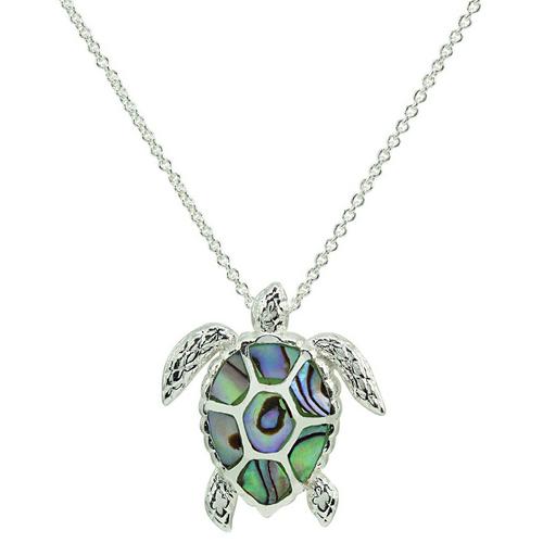 Beach Chic Abalone Sea Turtle Silver Plated Necklace