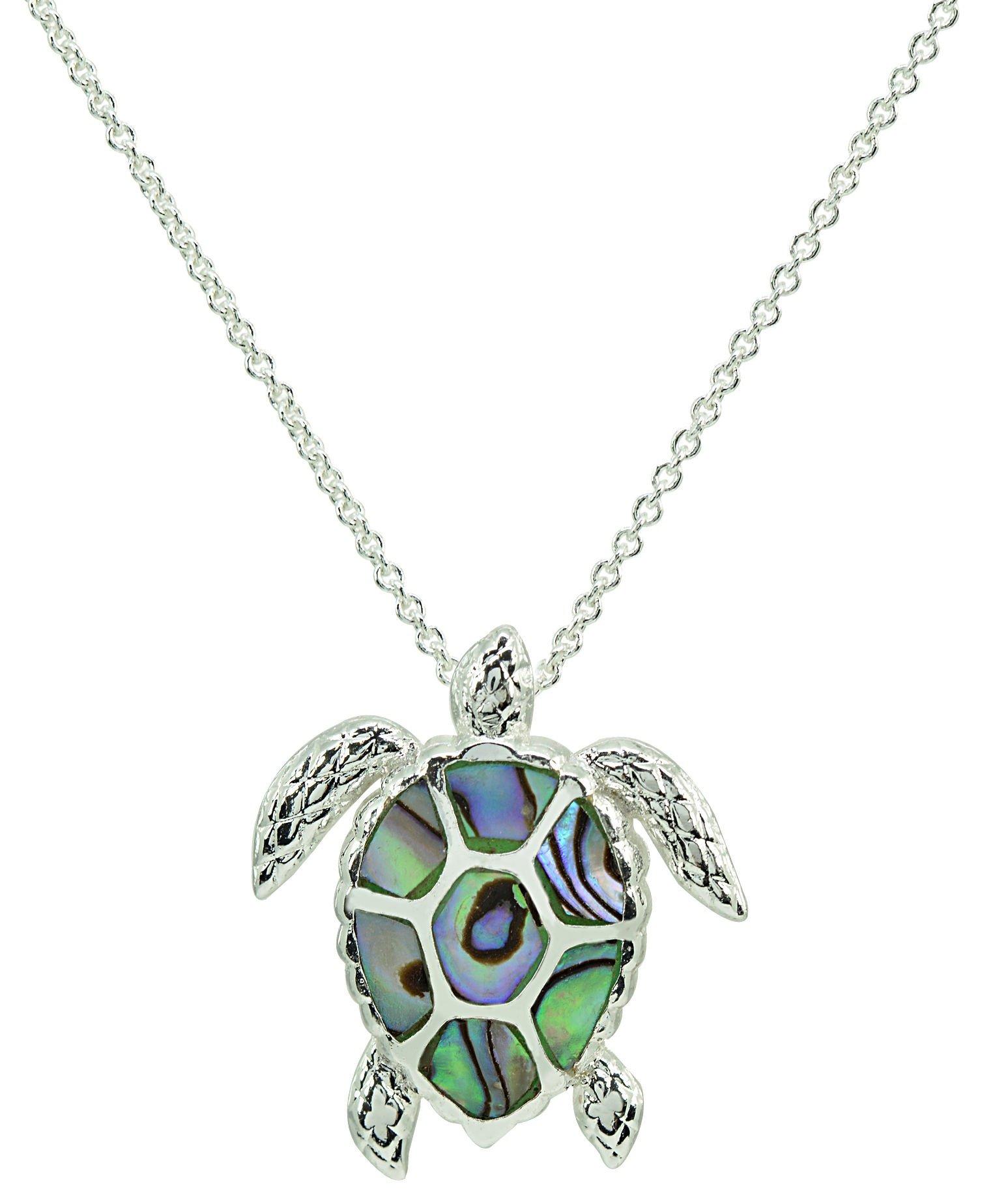 Abalone Sea Turtle Silver Plated Necklace