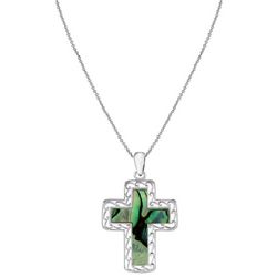 Beach Chic Silver Plated Abalone Cross Necklace