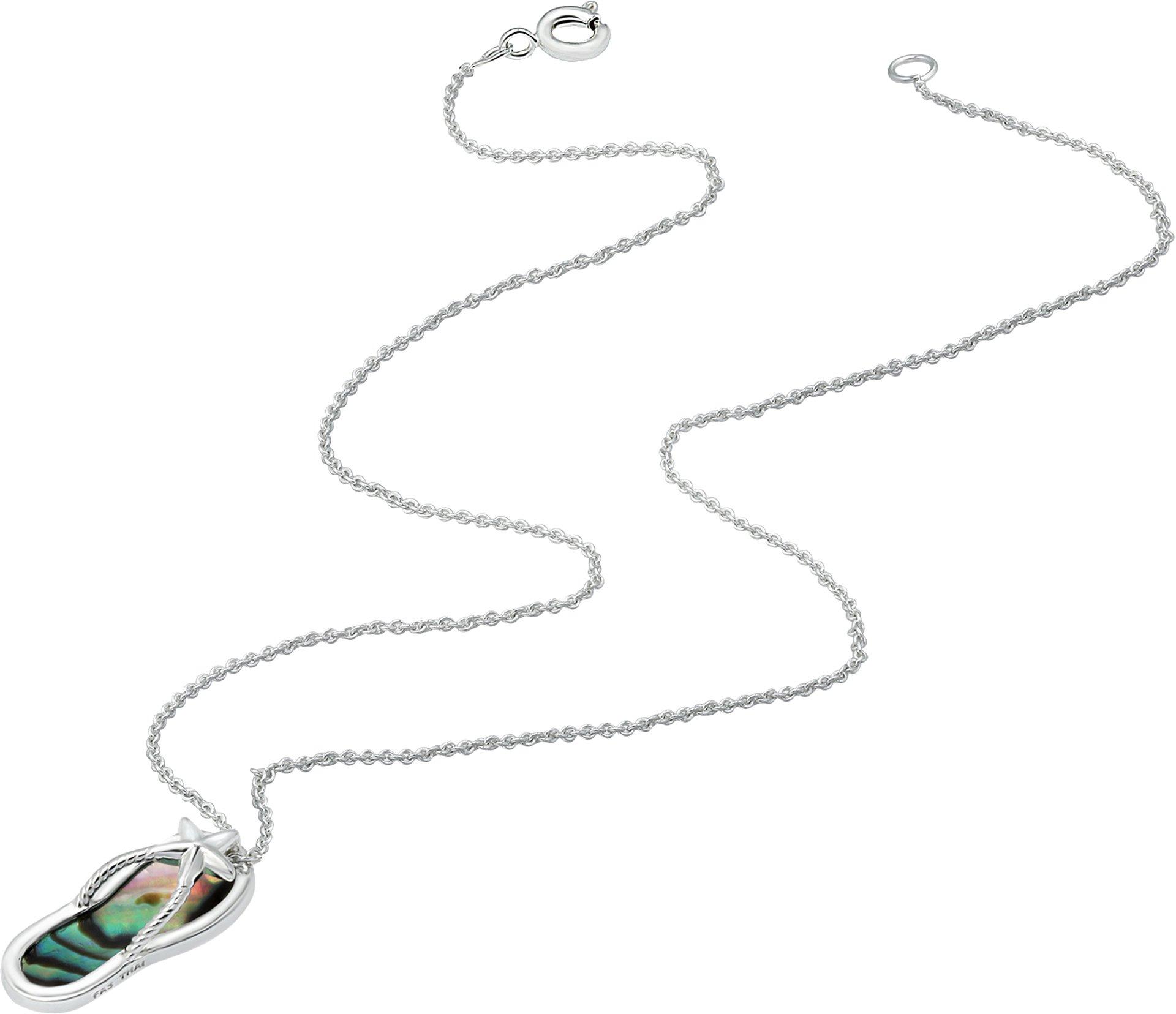 Beach Chic Silver Plated Abalone Flip Flop Necklace
