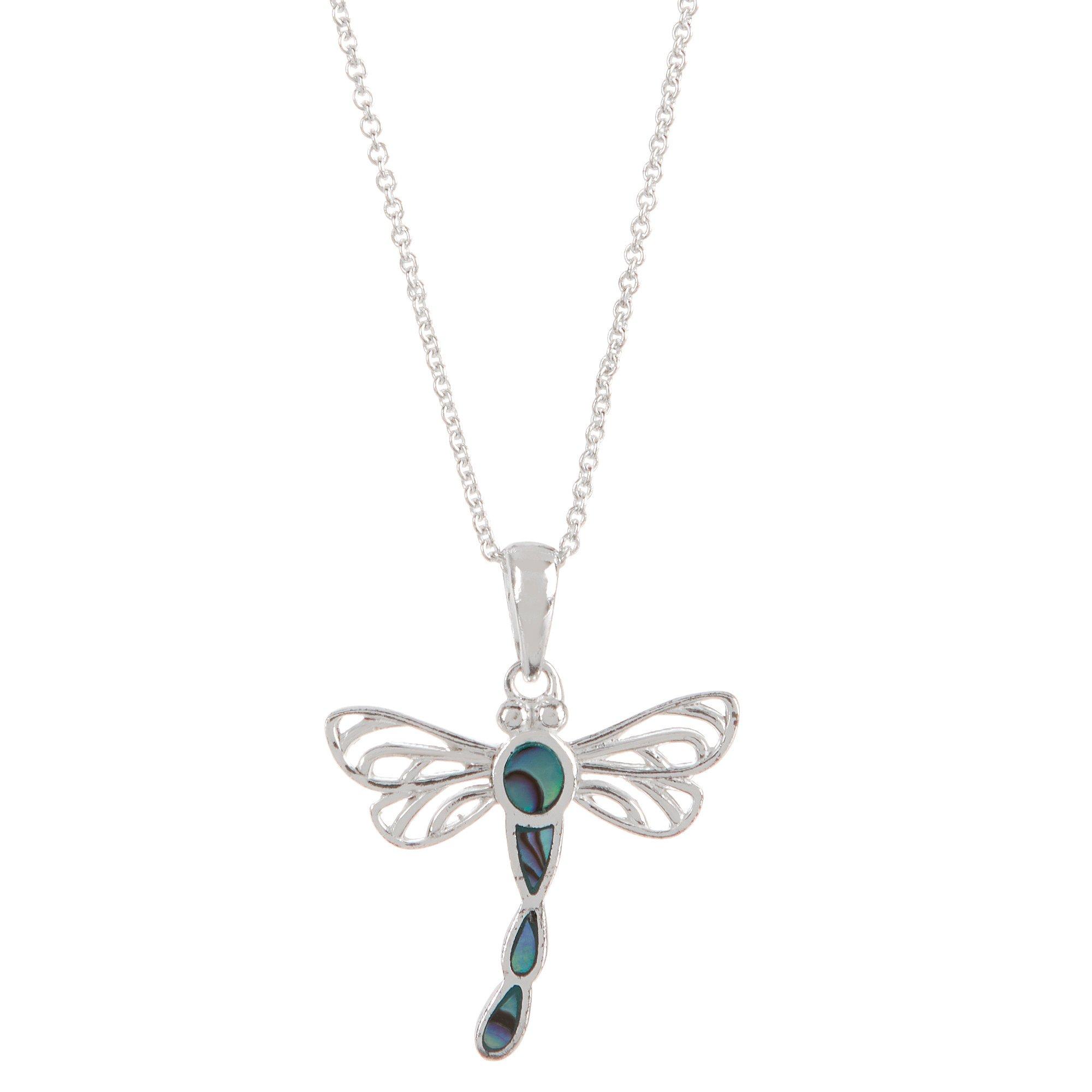 Beach Chic Abalone Dragonfly Silver Tone Chain Necklace