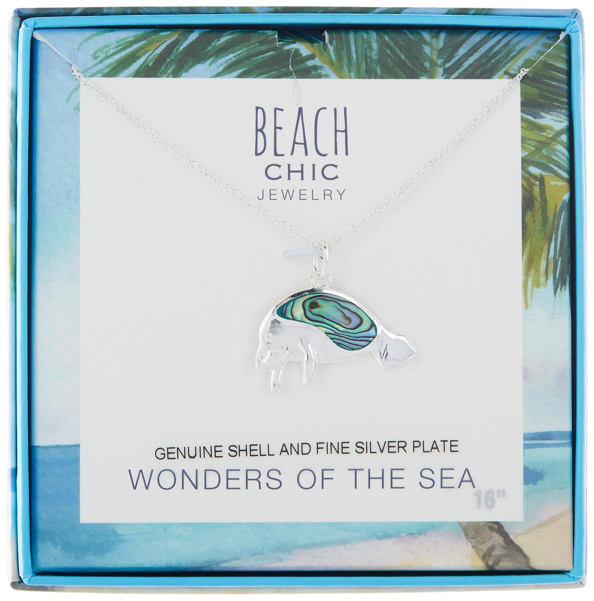 Beach Chic Abalone Manatee Silver Plated Necklace