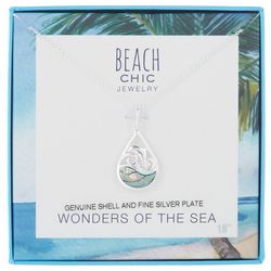 Beach Chic Dolphin Abalone Teardrop Silver Plated Necklace