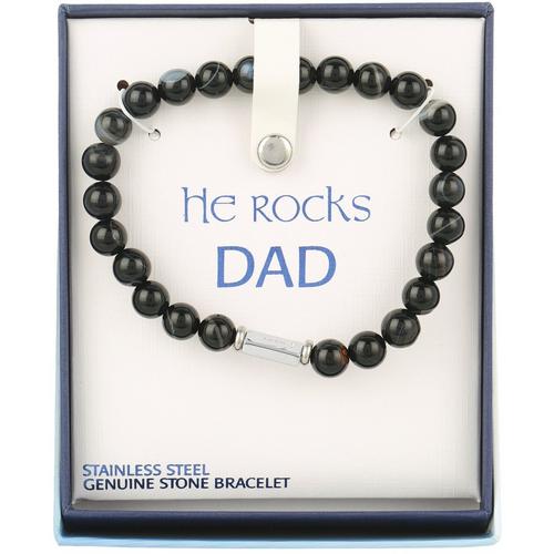 He Rocks Mens Dad SS Bead Stone Stretch