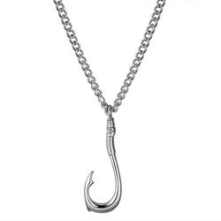 Mens Fish Hook Pendant 23 In. Chain Necklace