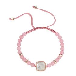 Genuine Stone Rose Quartz Corded Adjustable Bracelet