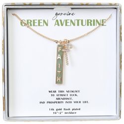 Genuine Stone 16 In. Aventurine Faith Bar Chain Necklace