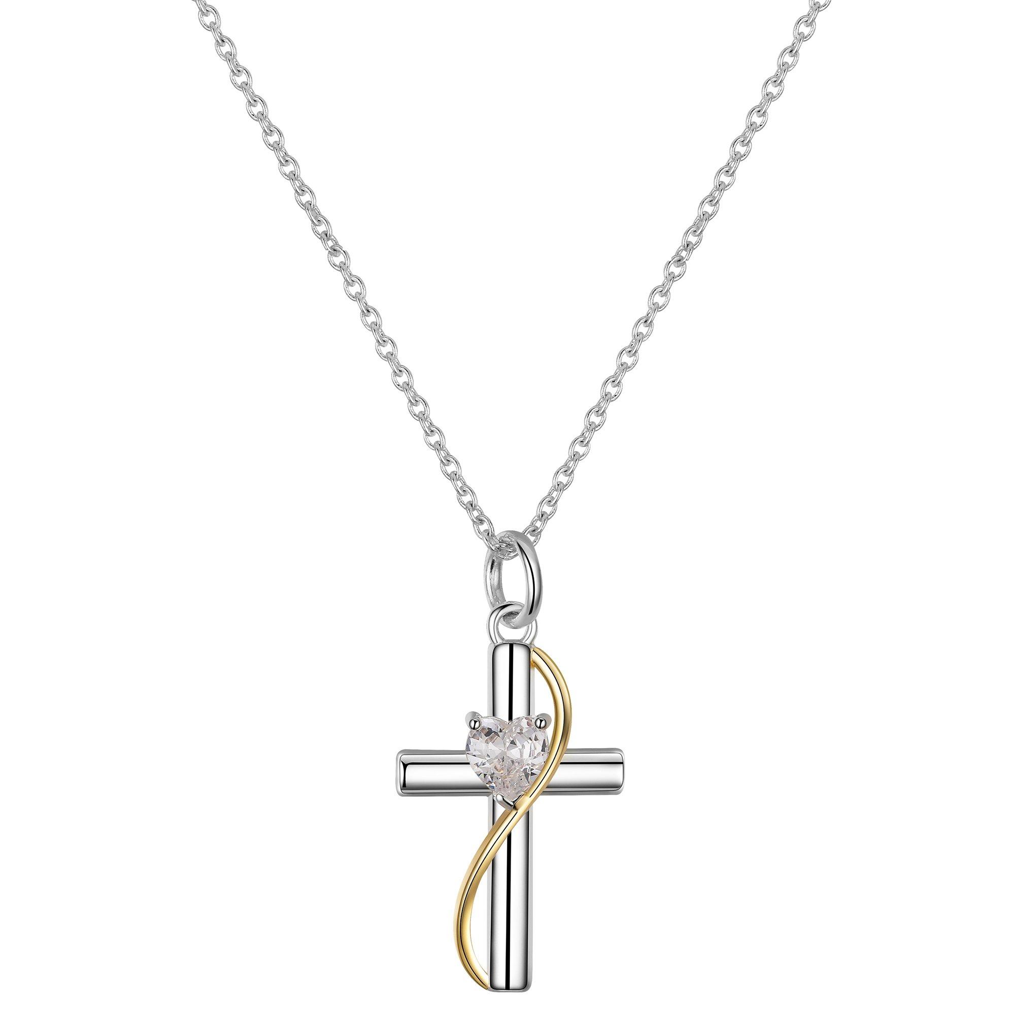 Grateful Hearts 18 In. Rhinestone Heart Cross Necklace
