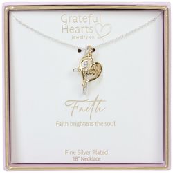 Grateful Hearts 18 In. Pave Cross Faith Heart Necklace