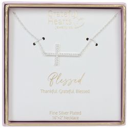 Grateful Hearts 16 In. Sideways Pave Cross Necklace