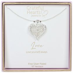 Grateful Hearts 18 In. Pave Filigree Heart Cross Necklace