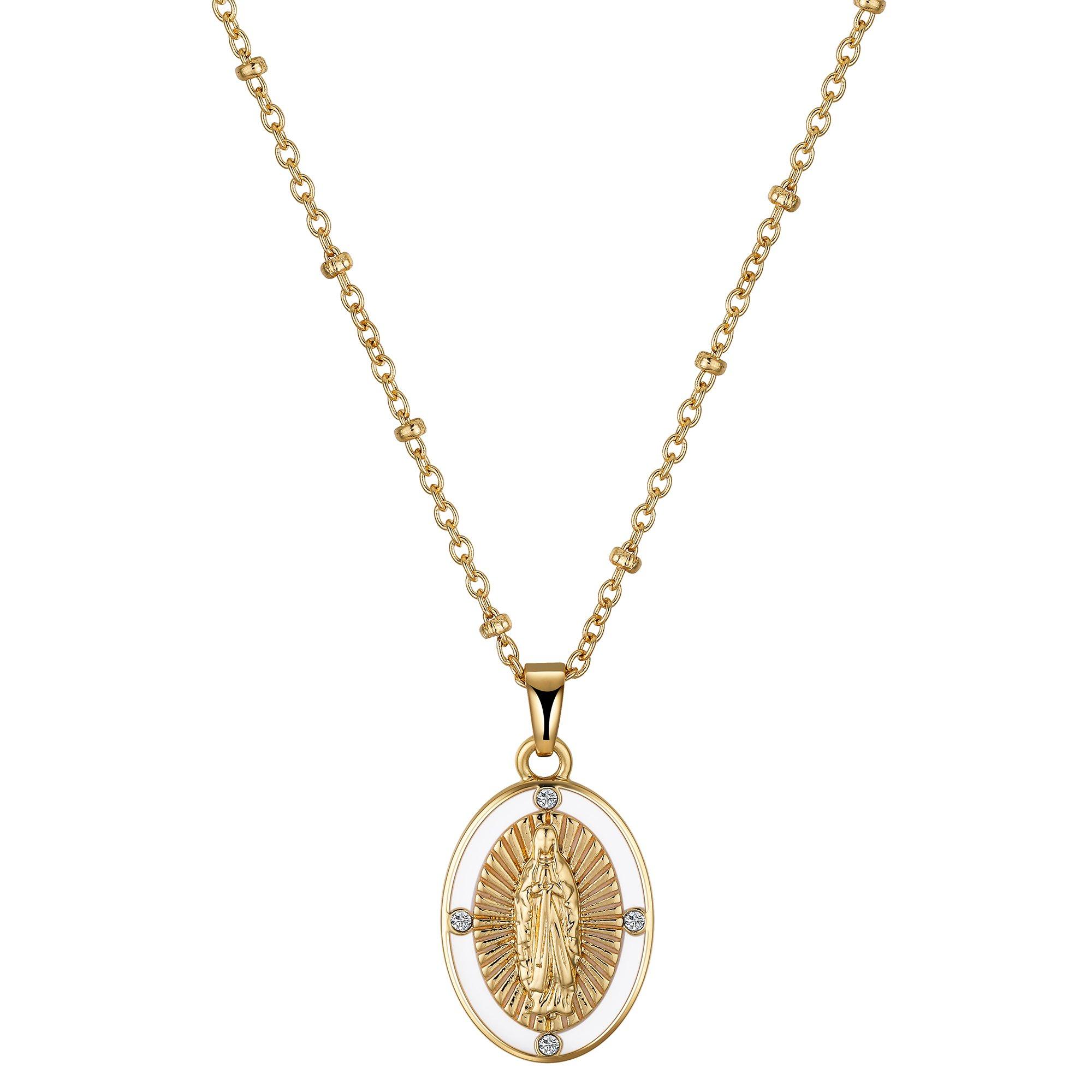 Genuine Stone 16 In. Mary Oval Pendant Chain Necklace