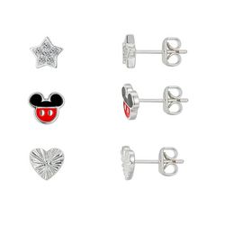 Disney 3-Pr. Mickey Silver Tone Stud Earring Set