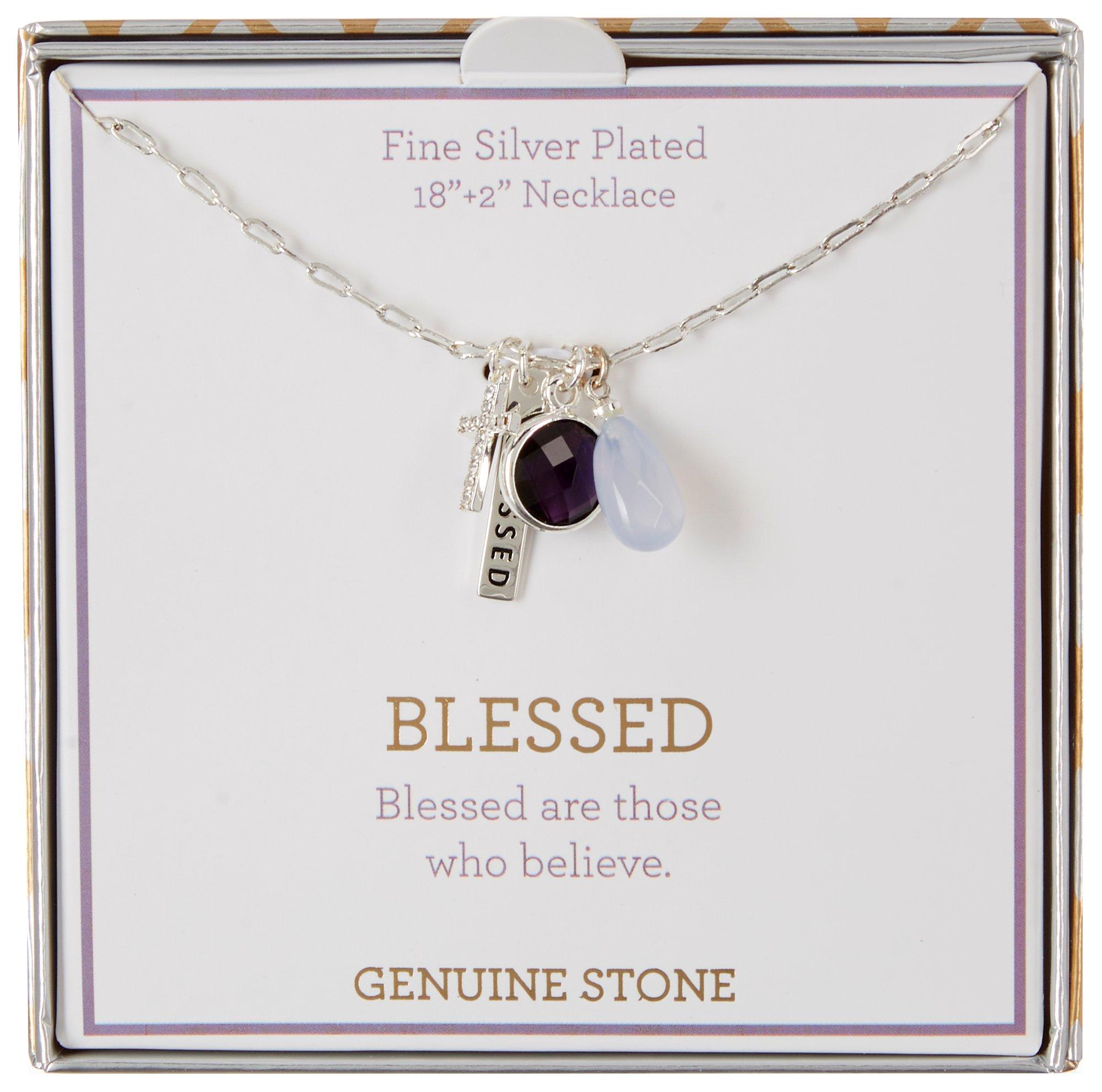 Genuine Stone 18'' Blessed Agate Glass Cross Chain Necklace