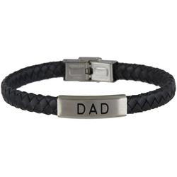Mens 8 In. Dad Leather Snap Lock Chain Bracelet