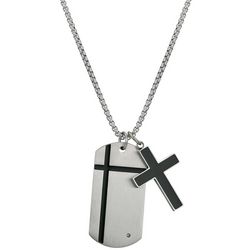 He Rocks Mens Dog Tag & Cross Pendants 23 In. Chain Necklace