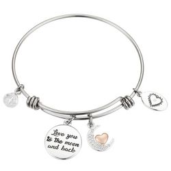 Footnotes Love You To The Moon Heart Crystal Bangle Bracelet