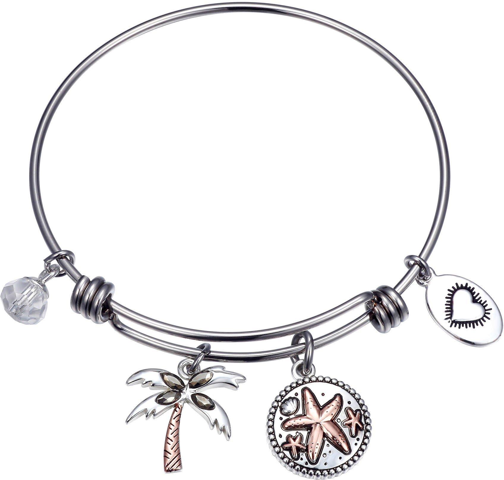 Life's A Beach & Palm Tree Charm Bangle Bracelet