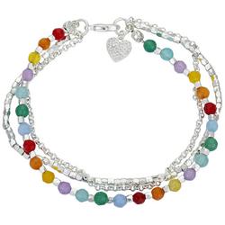 3-Row Multi-Color Beaded Layered Chain Bracelet