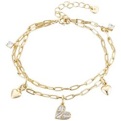 Footnotes 2-Row Hearts Charms Chain Bracelet