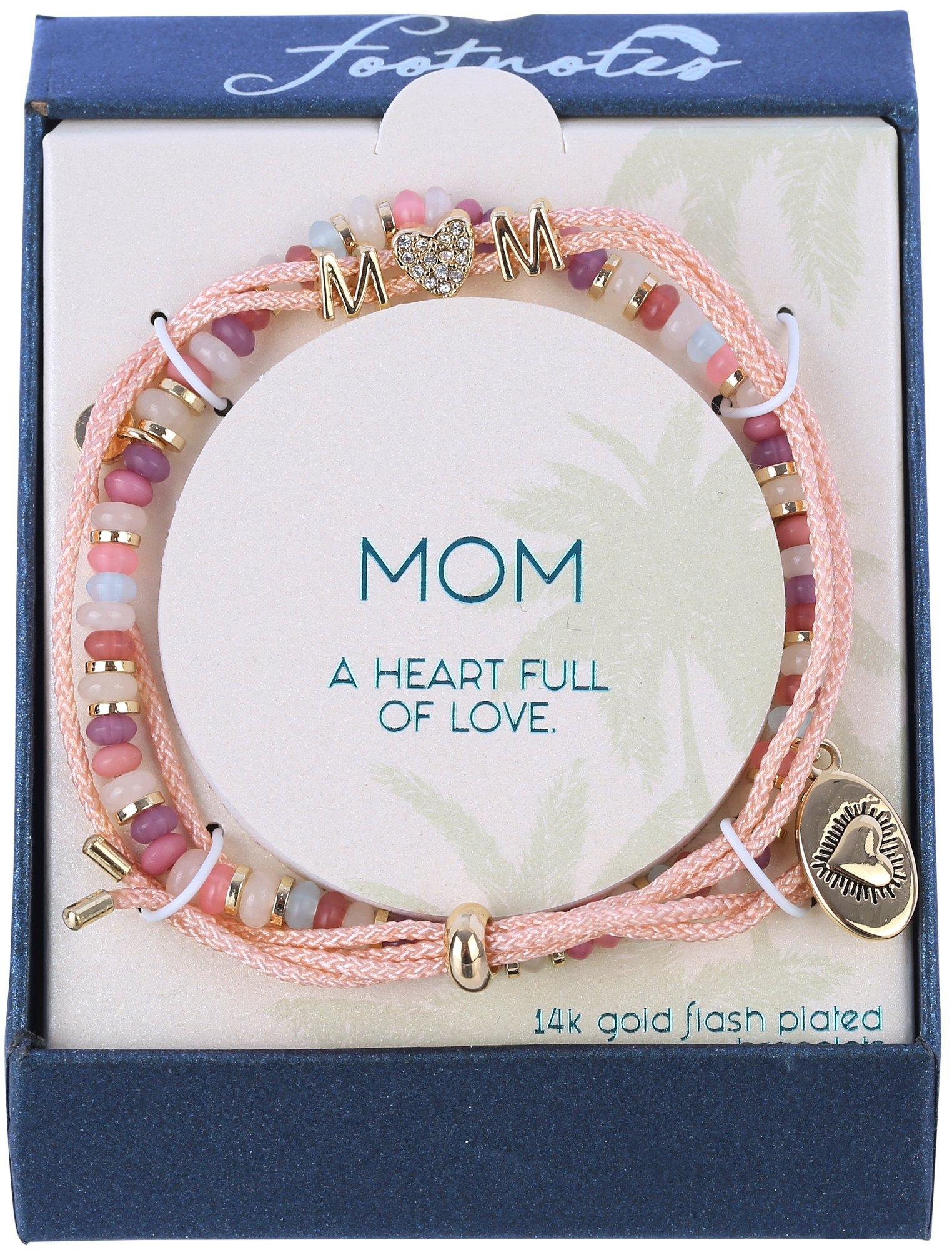 Footnotes 2-Row Pave Heart Mom Charms Slider Bracelet